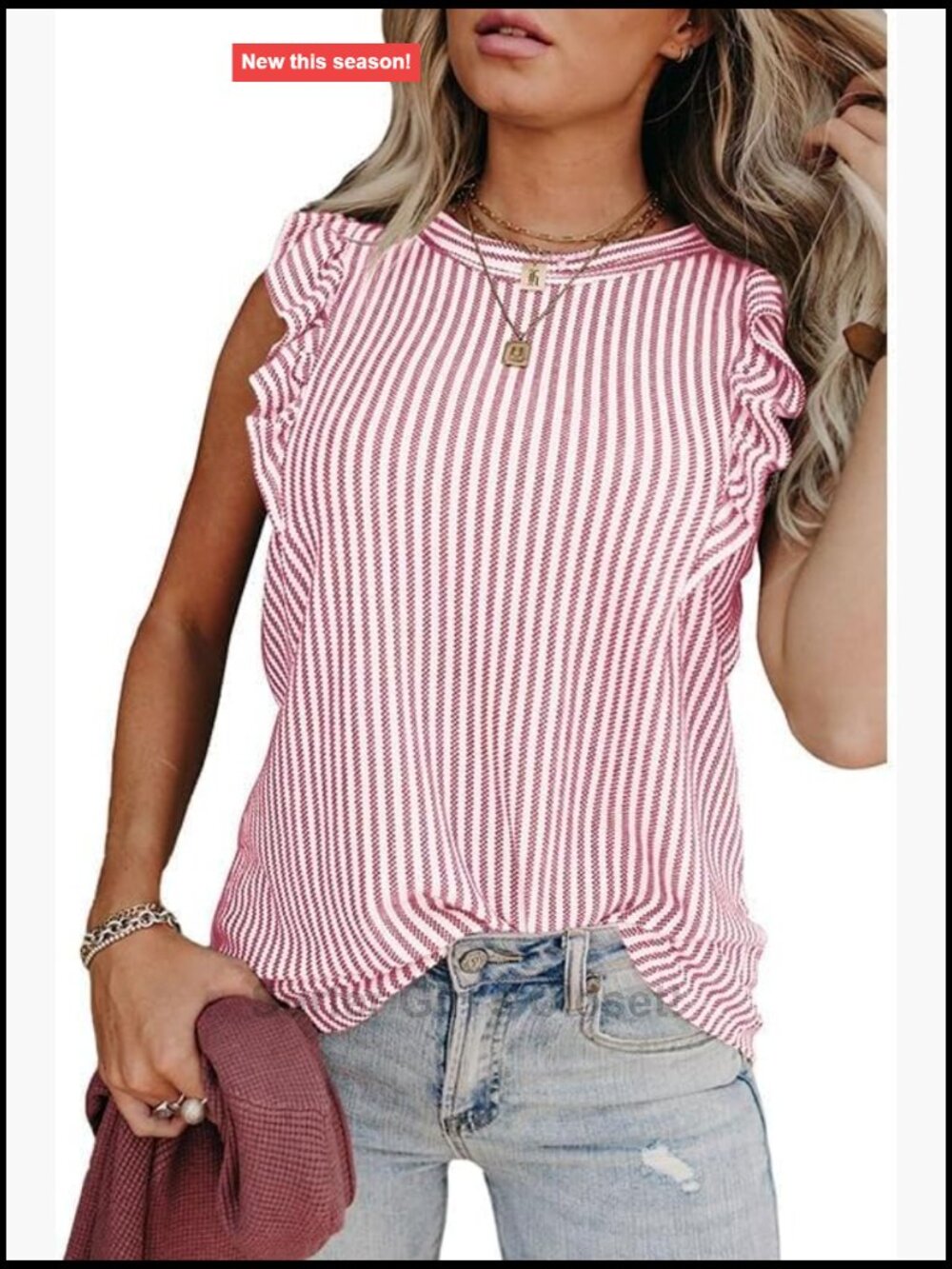 Ruffle Short Sleeve Striped Crewneck Blouse Casual Work Top Summer